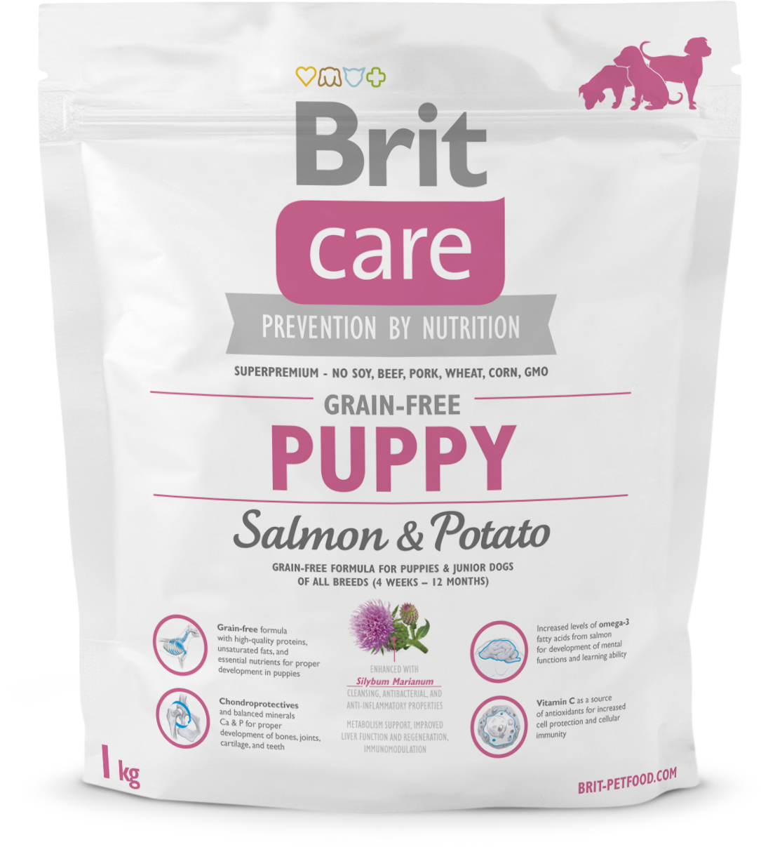 Сухой корм для щенков и молодых собак Brit Care Gf Puppy Salmon & Potato с лососем 1 кг (8595602510078)
