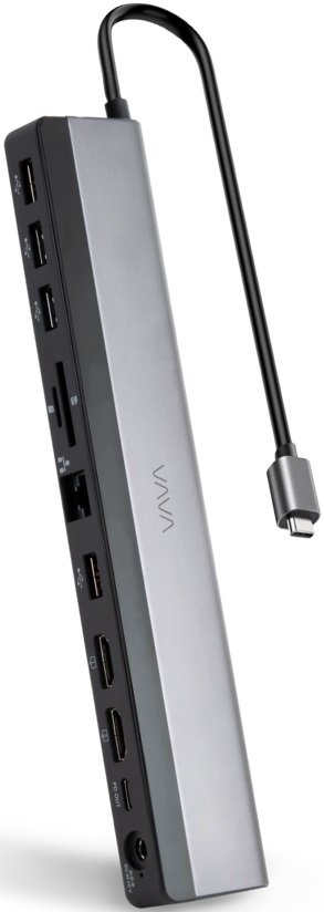 Акция на Vava Adapter USB-C to USB-C+2хUSB3.0+2хUSB2.0+RJ45+2xHDMI+3.5mm+SD 85W Grey (VA-DK004) от Stylus