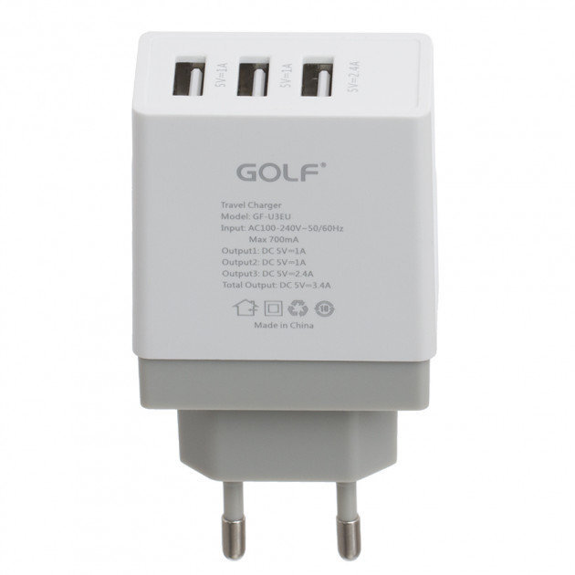 Акція на Golf Usb Wall Charger 3xUSB 3.4A White (GF-U3) від Stylus