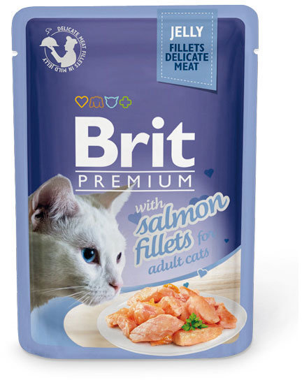 Влажный корм для кошек с филе лосося в желе Brit Premium Cat pouch 85 г (8595602518487)