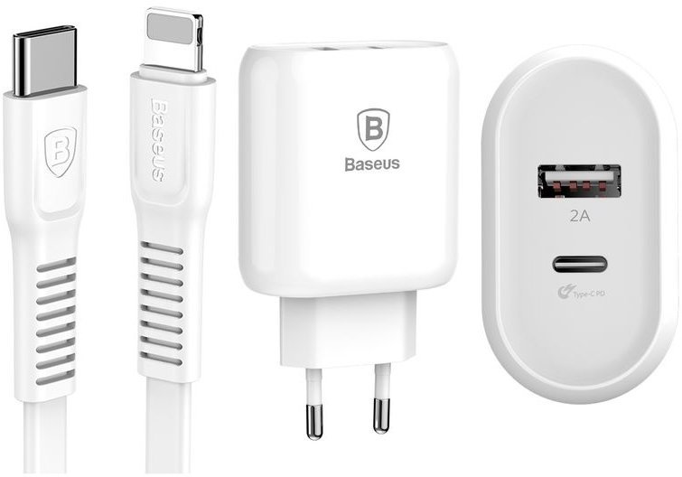 Акція на Baseus Usb Wall Charger Bojure Series USB-C Quick charge 32W White with USB-C to Lightning Cable (TZTUN-BJ02) від Stylus