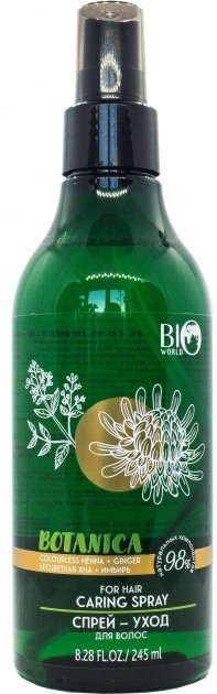 Акція на Bio World Botanica Спрей-уход для волос Бесцветная хна Имбирь 245 ml від Stylus