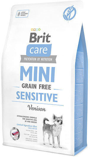Сухой корм для взрослых собак миниатюрных пород с чувствительным пищеварением Brit Care Sensitive Grain Free с олениной 2 кг (8595602520169)