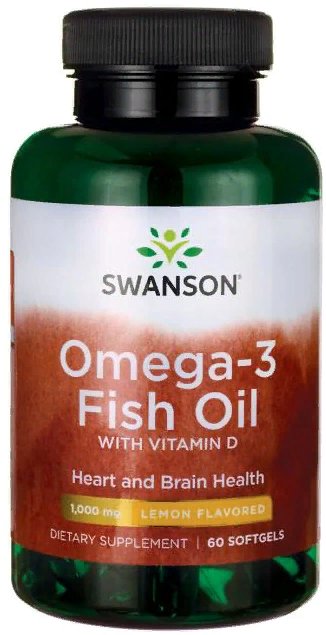 

Swanson, Omega-3 Fish Oil with Vitamin D 1000 mg Lemon 60 sgels (SWA-11309)