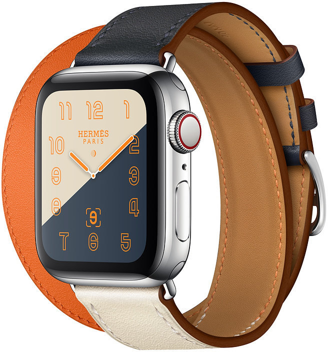 

Apple Watch Series 4 Hermes 40mm GPS+LTE Stainless Steel Case with Indigo/Craie/Orange Swift Leather Double Tour (MU7K2)