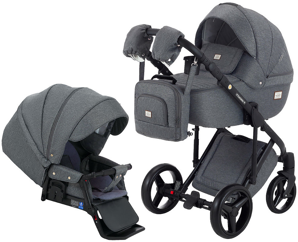 

Коляска 2 в 1 Adamex Luciano jeans Q2-CZ серый (черная рама) (624557)