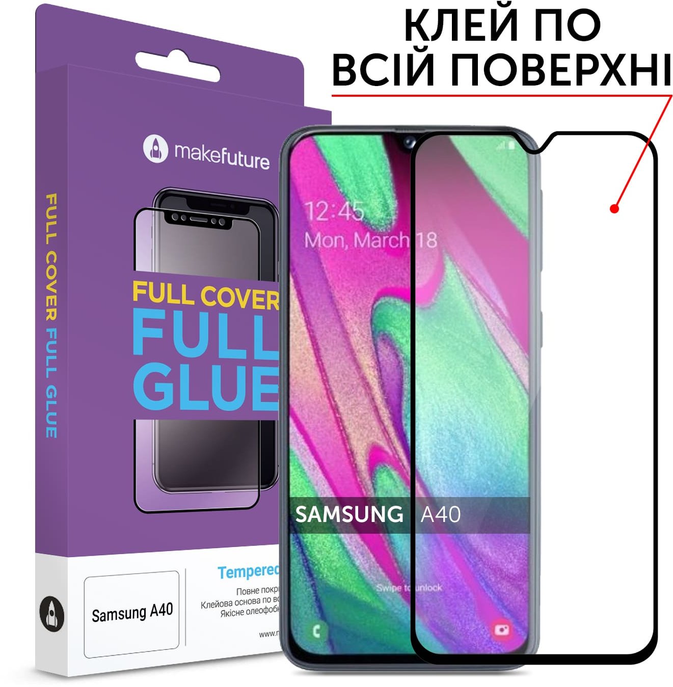 

MakeFuture Tempered Glass Full Cover Glue Black (MGF-SA405) for Samsung A405 Galaxy A40