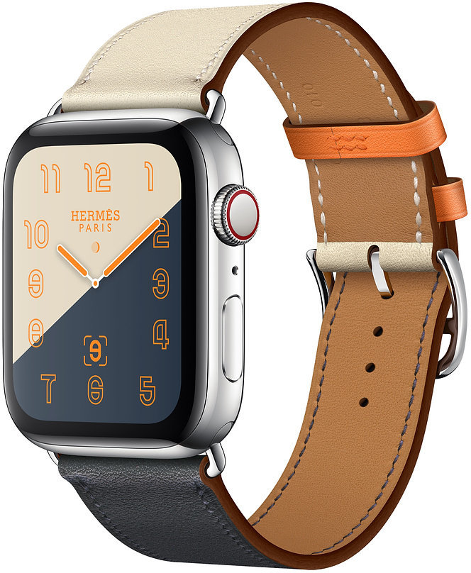 

Apple Watch Series 4 Hermes 44mm GPS+LTE Stainless Steel Case with Indigo/Craie/Orange Swift Leather Single Tour (MU6X2)