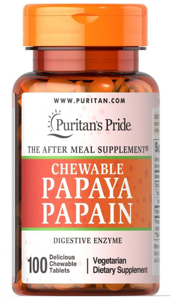 

Puritan's Pride Papaya Papain 100 chewable tabs Пищеварительные ферменты папаин