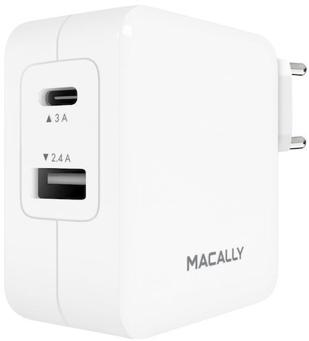 

Macally Wall Charger Usb 2.4A and USB-C 3A White (HOME24UC-EU)