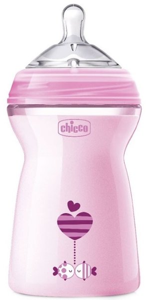 

Бутылочка пластиковая Chicco Natural Feeling 330мл. соска силиконовая 6+ быстрый поток (розовая) (80837.11)