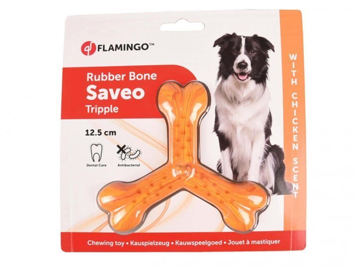 

Игрушка Flamingo Rubber Flexo Saveo Triple Bone Chicken Тройная кость жевательная для собак, вкус курицы 12.5x11 см (54144)