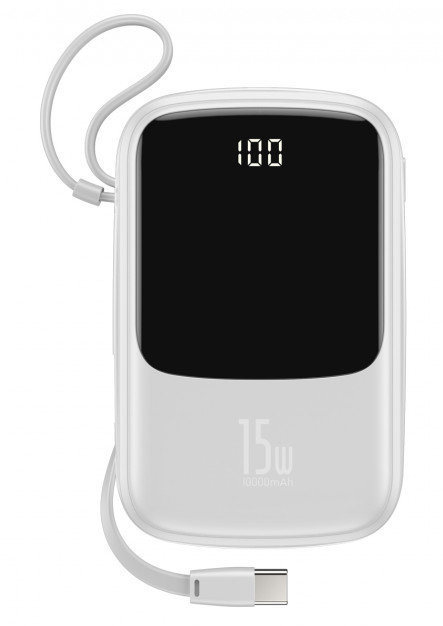 

Baseus Power Bank 10000mAh with USB-C Cable Q Pow Display 15W White (PPQD-A02)