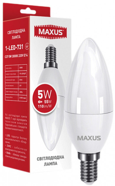 

Светодиодная лампа Maxus C37 5W 4100K 220V E14 (1-LED-732)