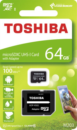 

Toshiba 64GB microSDXC Class 10 UHS-I U1 High Speed M203 + adapter (THN-M203K0640EA)