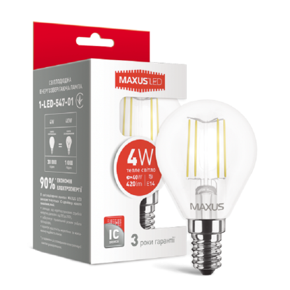 

Maxus (филамент), G45, 4W, мягкий свет,E14 (1-LED-547)