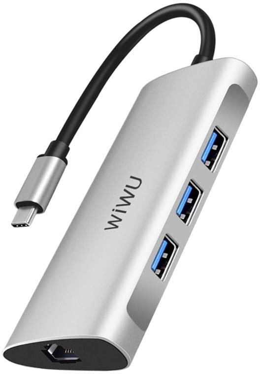 

Wiwu Adapter Alpha 631STR USB-C to 3xUSB3.0+RJ45+SD+TF Card Silver (695781551257)