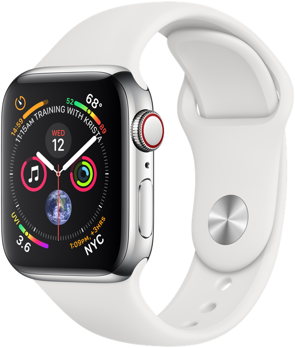 

Apple Watch Series 4 40mm GPS+LTE Stainless Steel Case with White Sport Band (MTVJ2)