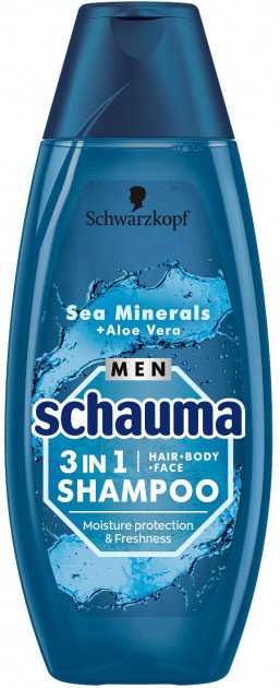 

Schauma Men shampoo 3 in 1 Sea minerals and Aloe vera 400 ml Шампунь для мужчин 3 в 1 Морские минералы и Алоэ вера