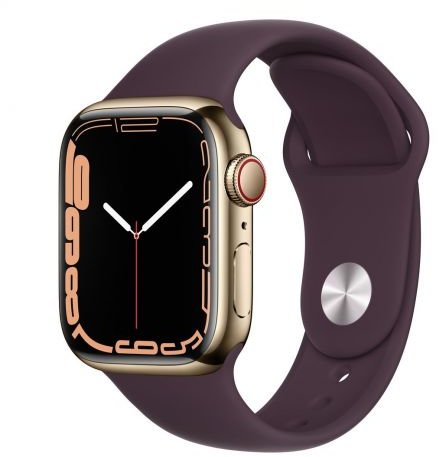 

Apple Watch Series 7 41mm GPS+LTE Gold Stainless Steel Case with Dark Cherry Sport Band (MKHY3)