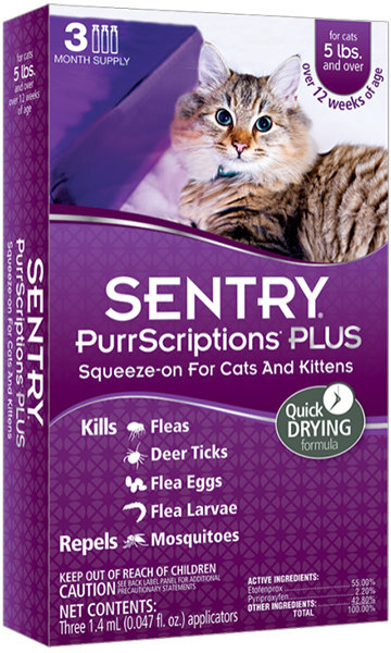 

Капли Sentry PurrScriptions Plus от блох и клещей для котов весом от 2.2 кг 3х1.4 мл