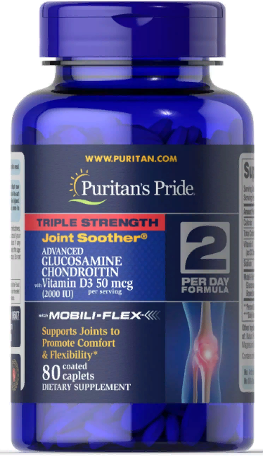 

Puritans Pride Triple Strength Glucosamine Chondroitin with Vitamin D3 Тройная формула Глюкозамина, Хондроитина и витамина D3 80 таблеток