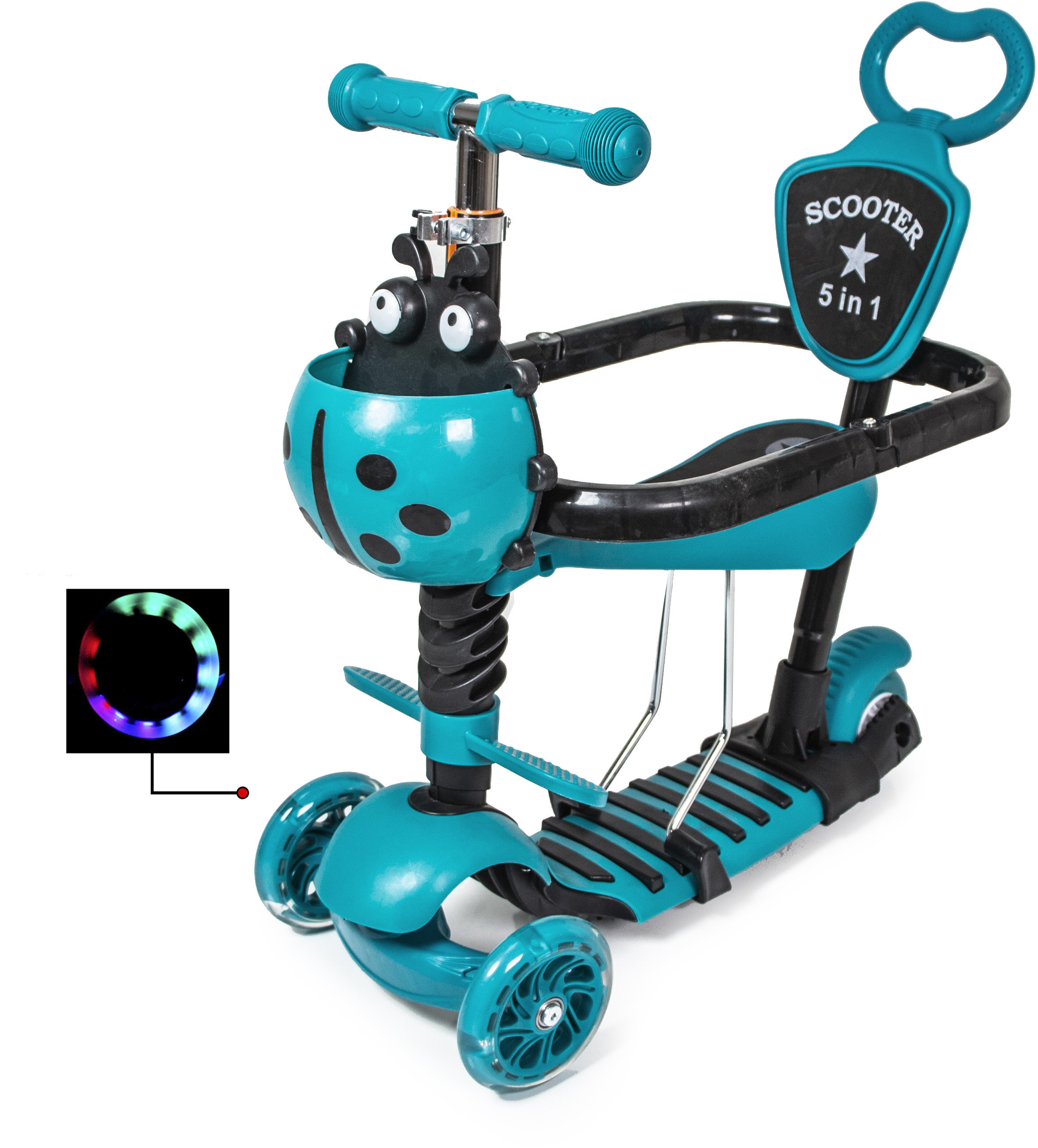 

Самокат Scooter "Божья коровка" 5in1. Turquoise (многофункциональный, с бортиком) - 993914621