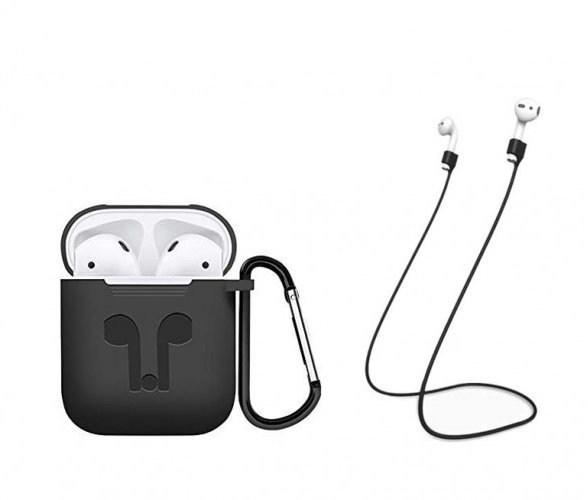 

Чехол для наушников Tpu Case with Belt and Earphone Strap Black for Apple AirPods