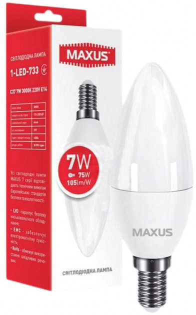 

Светодиодная лампа Maxus C37 7W 3000K 220V E14 (1-LED-733)