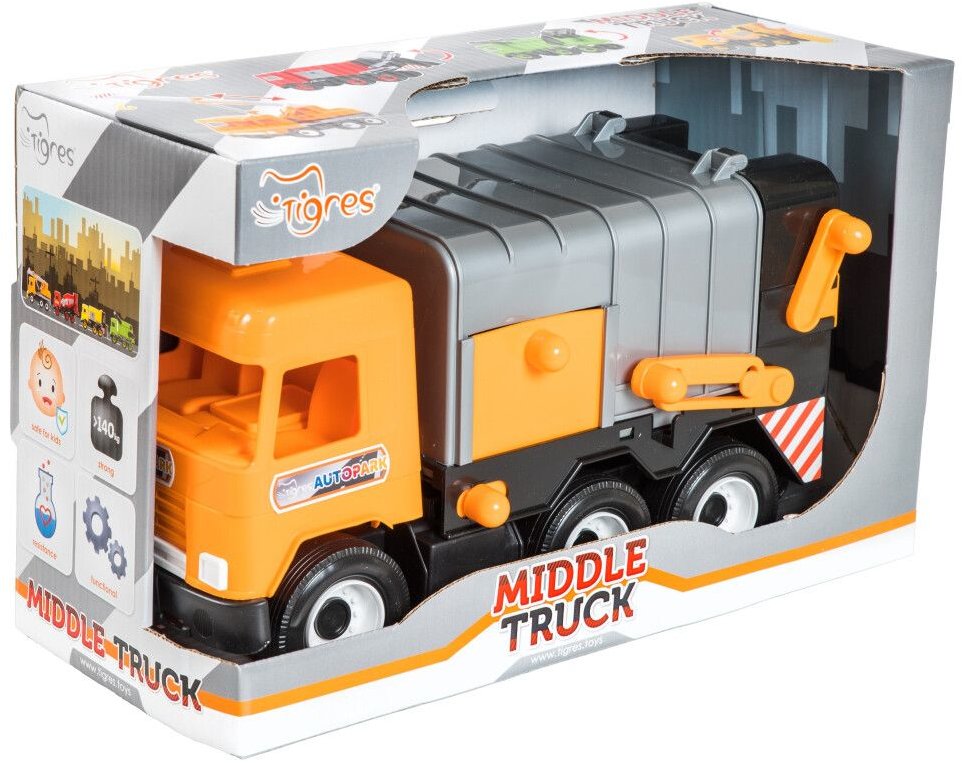 

Мусоровоз Tigres Middle Truck city с контейнером Оранжевый (39312)