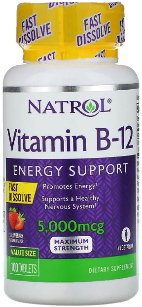 

Natrol Vitamin B-12, Fast Dissolve, Maximum Strength, Strawberry, 5.000 mcg, 100 Tablets (NTL-06672)