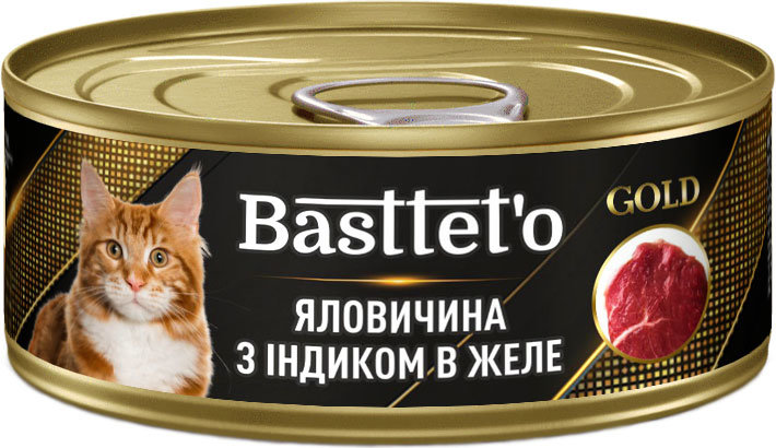 

Влажный корм для котов Basttet`O Gold с говядиной и индейкой в желе