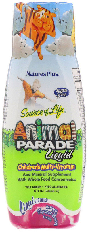 

Nature's Plus, Source of Life, Animal Parade Liquid, Children's Multi-Vitamin, Natural Tropical Berry Flavor, 8 fl oz (236.56 ml) (NTP29954)