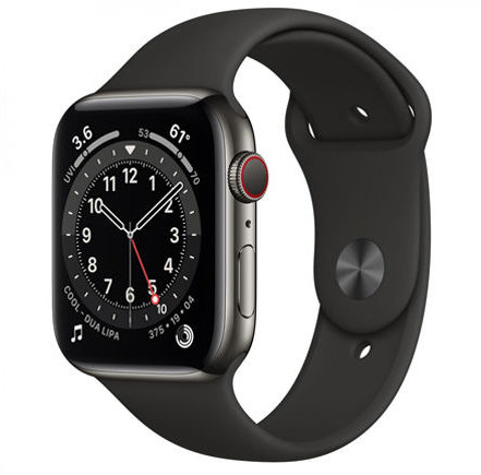 

Apple Watch Series 6 44mm GPS+LTE Graphite Stainless Steel Case with Black Sport Band (M07Q3)