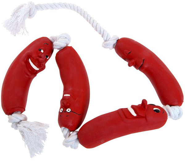 

Игрушка для собак Flamingo Sausage On Rope сосиска на веревке латекс 72 см