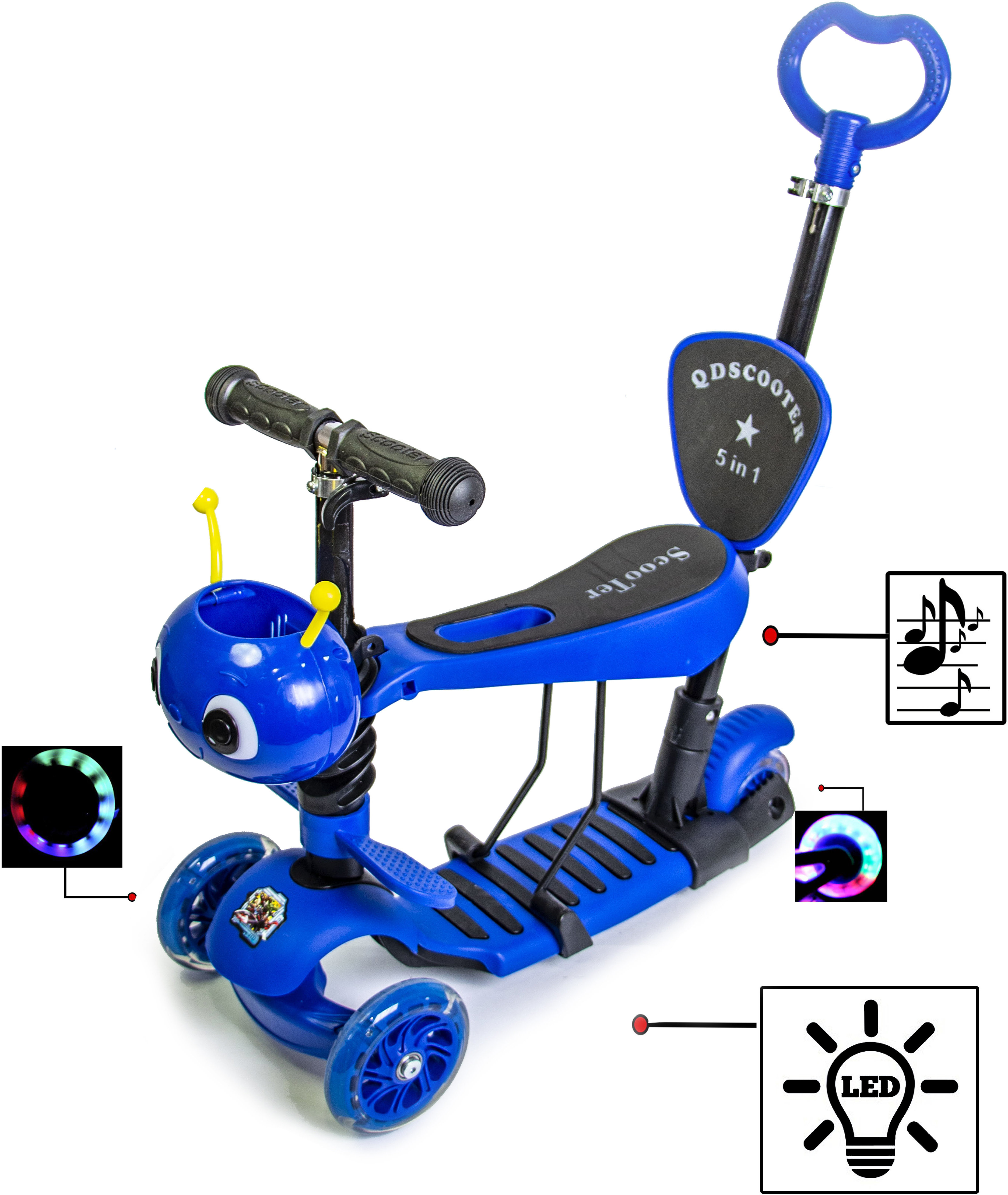 

Самокат Scooter "Пчелка" 5in1. Blue (многофункциональный, со светом и музыкой)