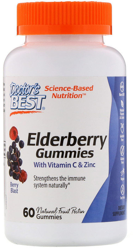 

Doctor's Best, Elderberry Gummies with Vitamin C & Zinc, Berry Blast, 60 Gummies (DRB-00507)