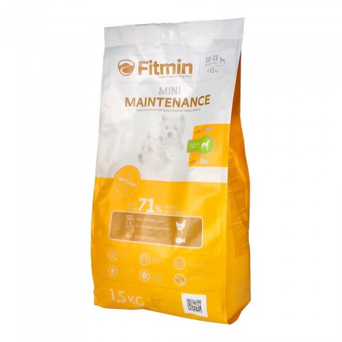 

Корм для взрослых собак Fitmin dog mini maintenance для небольших пород средней энергетической ценности 1.5 кг (ф7189)