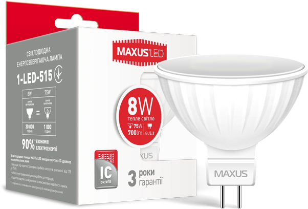 

Maxus MR16 8W мягкий свет 220V GU5.3 (1-LED-515)