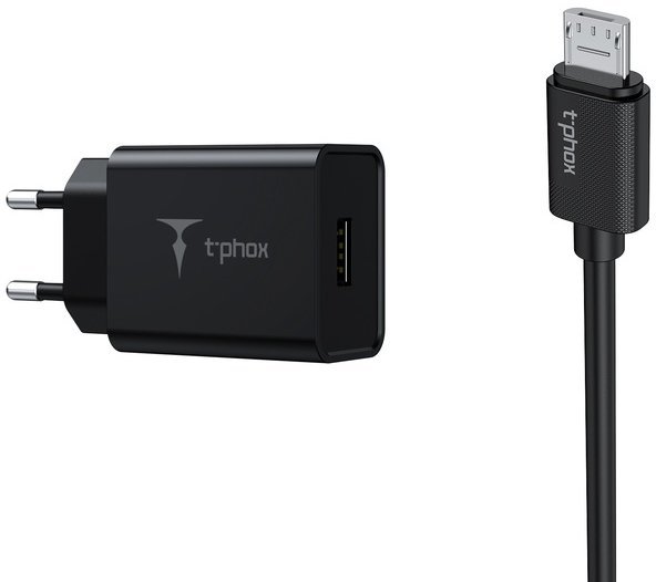 

T-PHOX Usb Wall Charger Mini 12W with microUSB Cable 1.2m Black (Mini(B)+Micro)