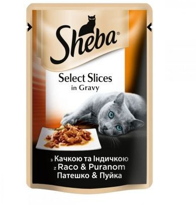 

Влажный корм Sheba Selection in Sauce для кошек с уткой и индейкой в соусе 12х85г (4770608257309)