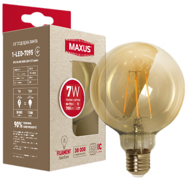 

Светодиодная лампа Led Maxus G95 Fm 7W 2200K 220V E27 Amber (1-LED-7095)