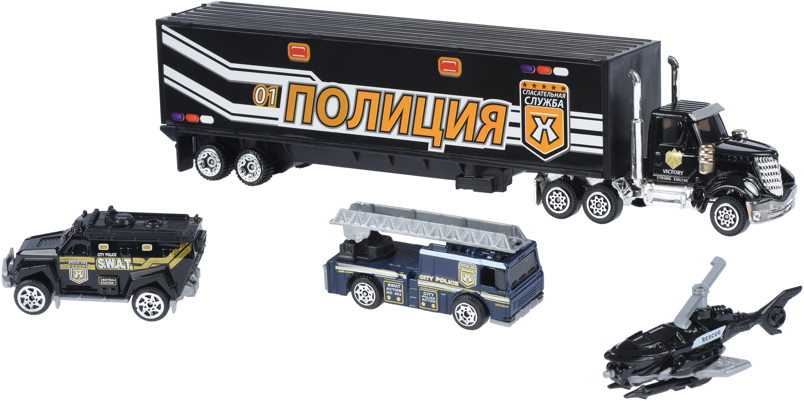 

Набор машинок Same Toy Diecast грузовик с полицейским транспортом (SQ80958-3Ut)