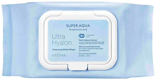 

Missha Super Aqua Ultra Hyalron Cleansing Water Wipes Салфетки с гиалуроновой кислотой, 30 шт