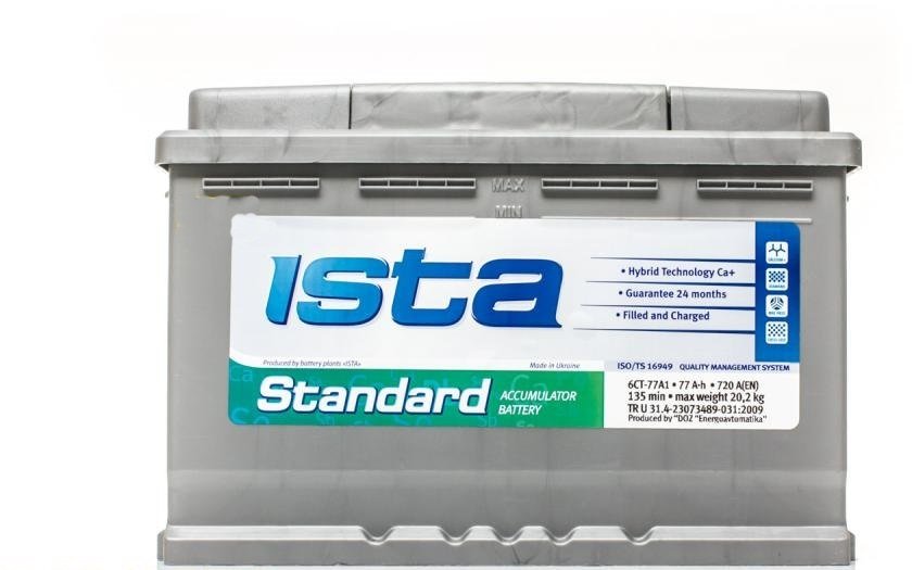 Аккумулятор ista Standard. Ista 100 Ач. Ista Standard 6ст- 50 (о.п.). Ista Standard 6ст-77а1 е евро 720a 276x175x190.