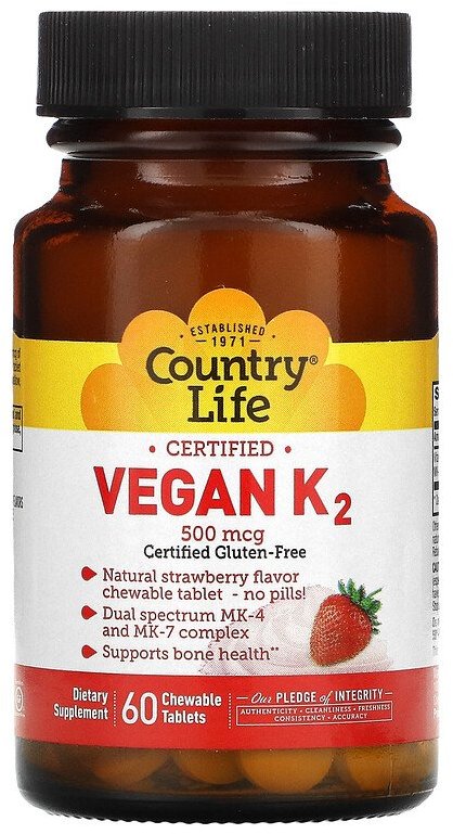 

Country Life Certified Vegan K2 500 mcg Витамин K-2 60 капсул