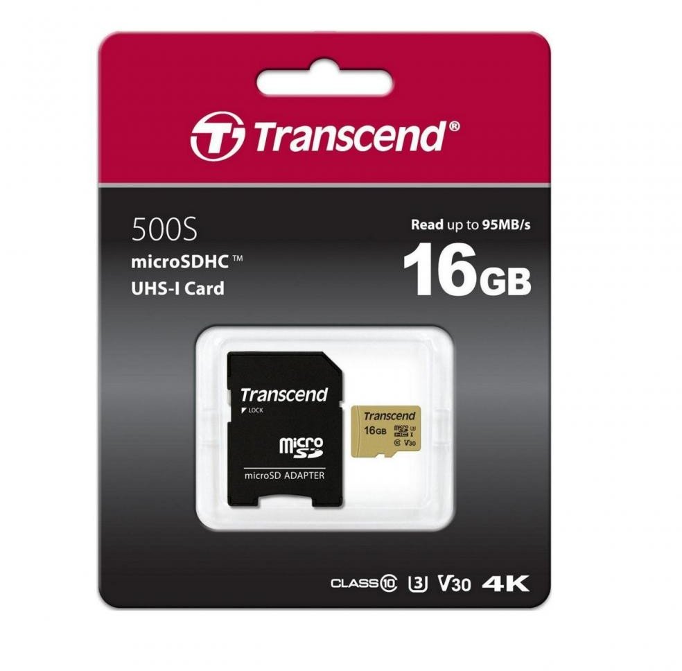 

Transcend 16GB microSDHC Class 10 UHS-I U3 V30 + adapter (TS16GUSD500S)