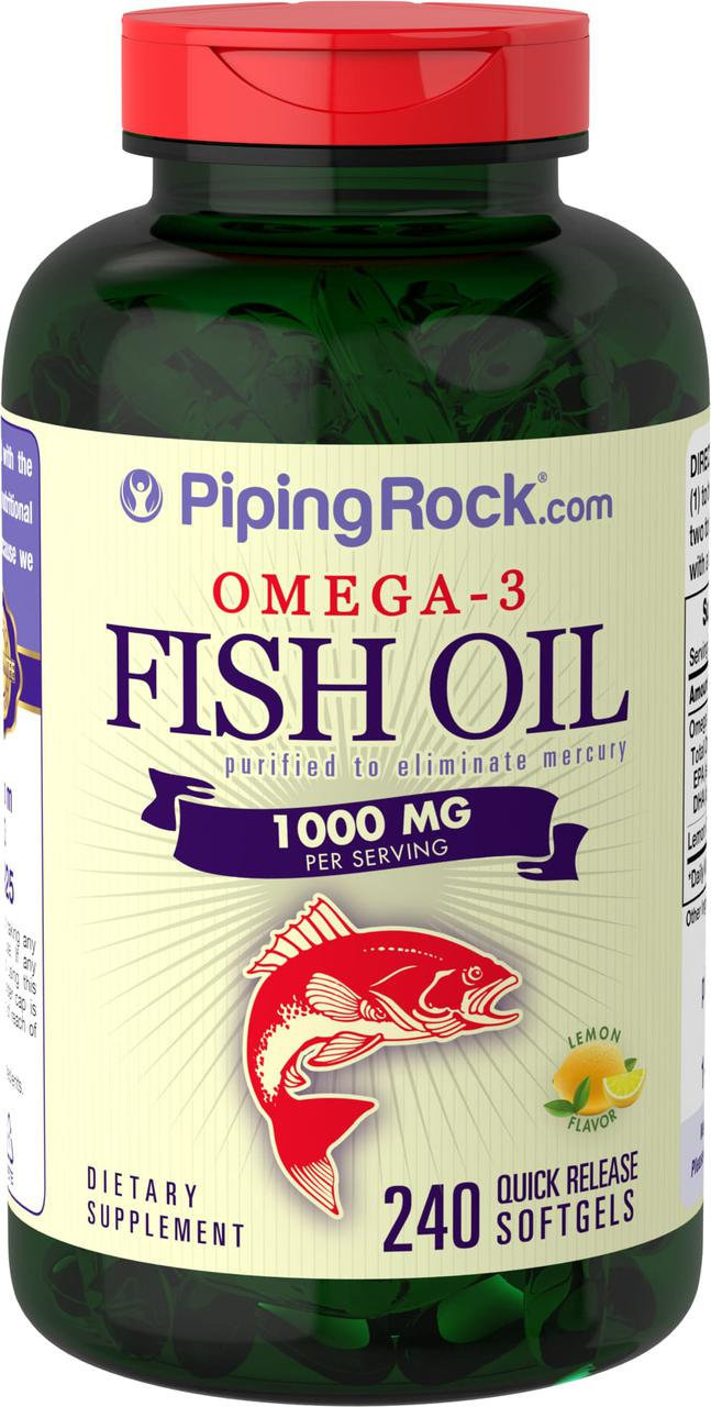 

Piping Rock Omega-3 Fish Oil 1000 mg 240 softgels Lemon Flavor Рыбий жир омега-3 со вкусом лимона