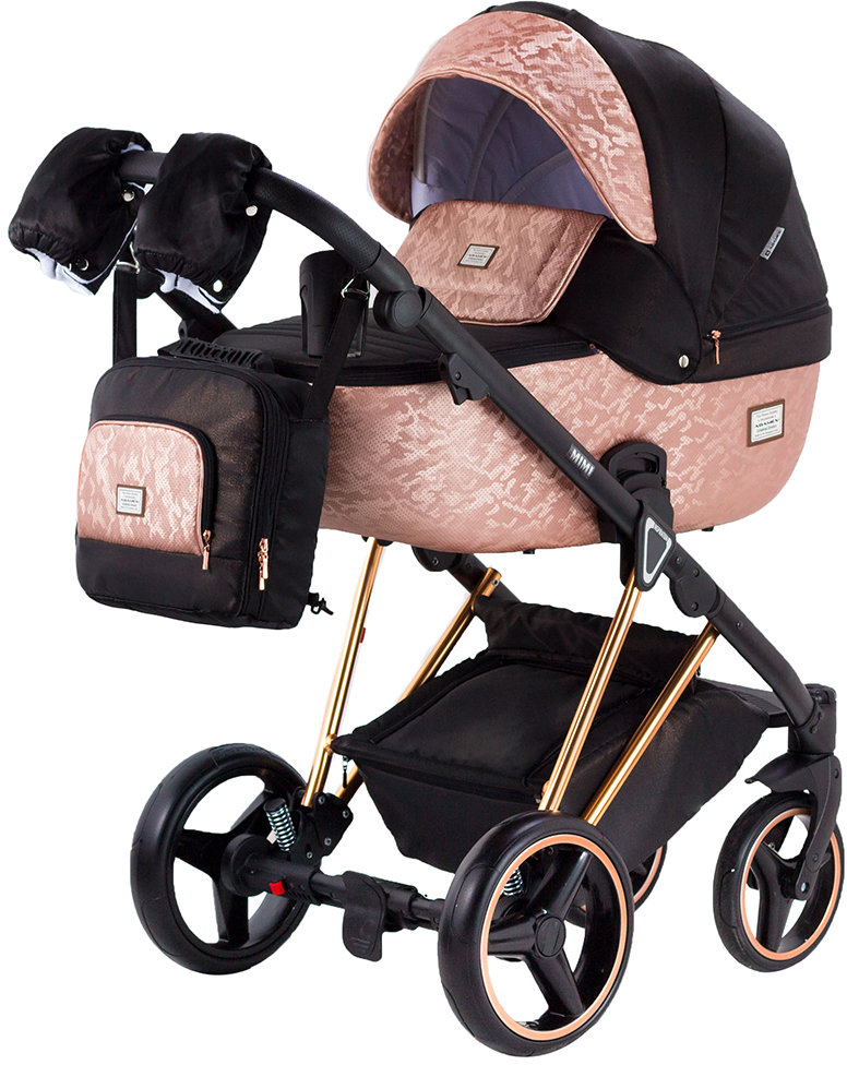 

Универсальная коляска 2 в 1 Adamex Mimi Polar (Pink Gold) Y837 черный (люрекс) - медный (принт) кожа (выдавленная точка)