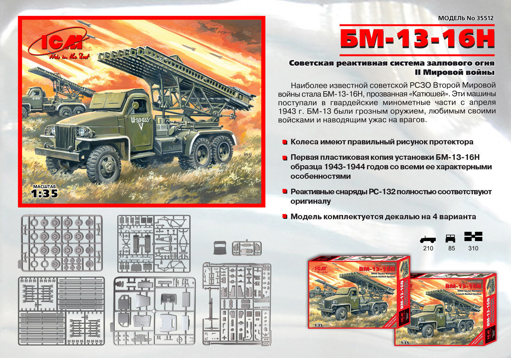 

Советская боевая машина BM-13-16N , Wwii Soviet Multiple Launch Rocket System(ICM35512)